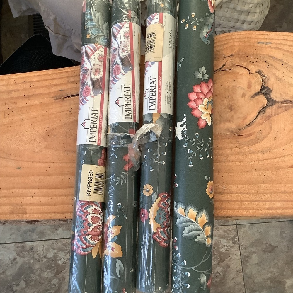 Vintage Imperial Dark Forest Green Floral Wallpaper 4 Rolls New Old Stock